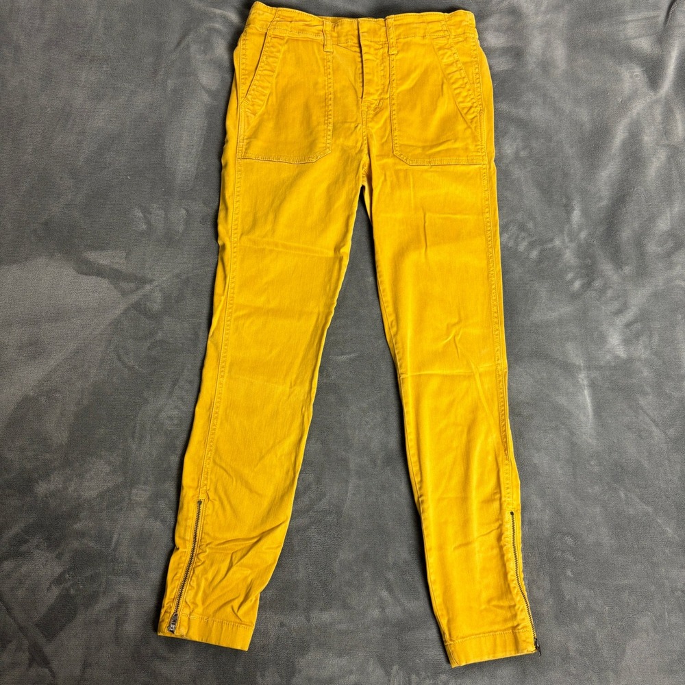 J.Crew Women's 26 Mustard Yellow Skinny Utility Pants Ankle Zip Pockets - Picture 1 of 10